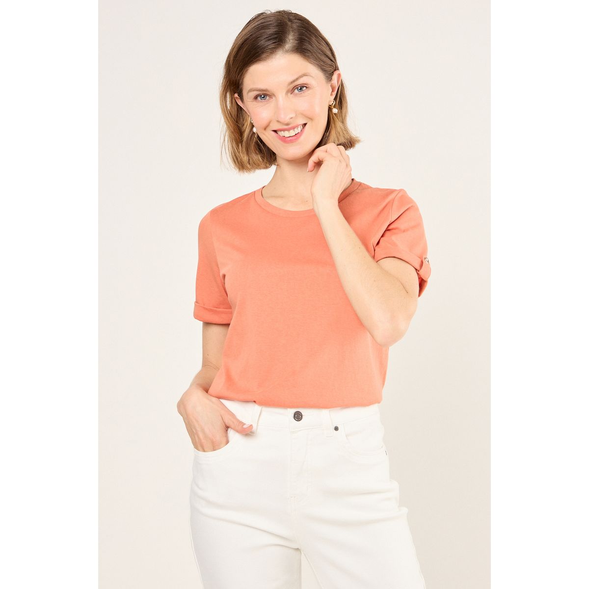 MA GRIFFE - Polera Lisa De Lino Mujer Naranjo Magriffe