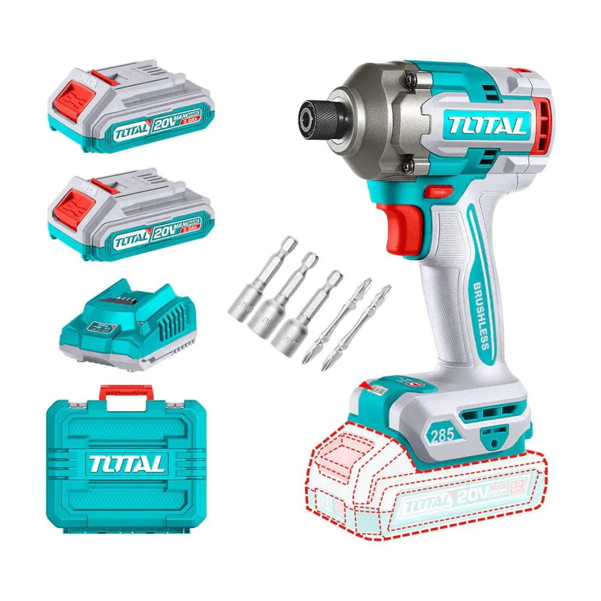 TOTAL TOOLS - ATORNILLADOR IMP 20V TOTAL TIRLI2028-7  14+2BAT  40 AH+CARG +ACC