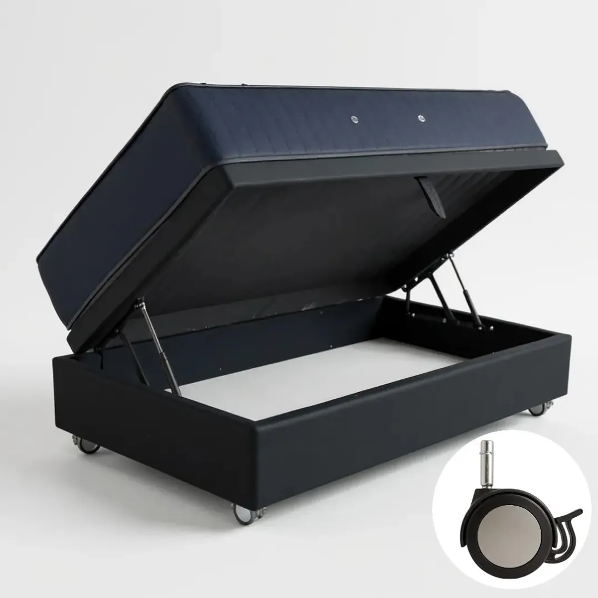BLOCCARE - Cama Baul 1 Plaza L190+ Colchon CIC PREMIUM/ Con Ruedas LOGO (Negro)