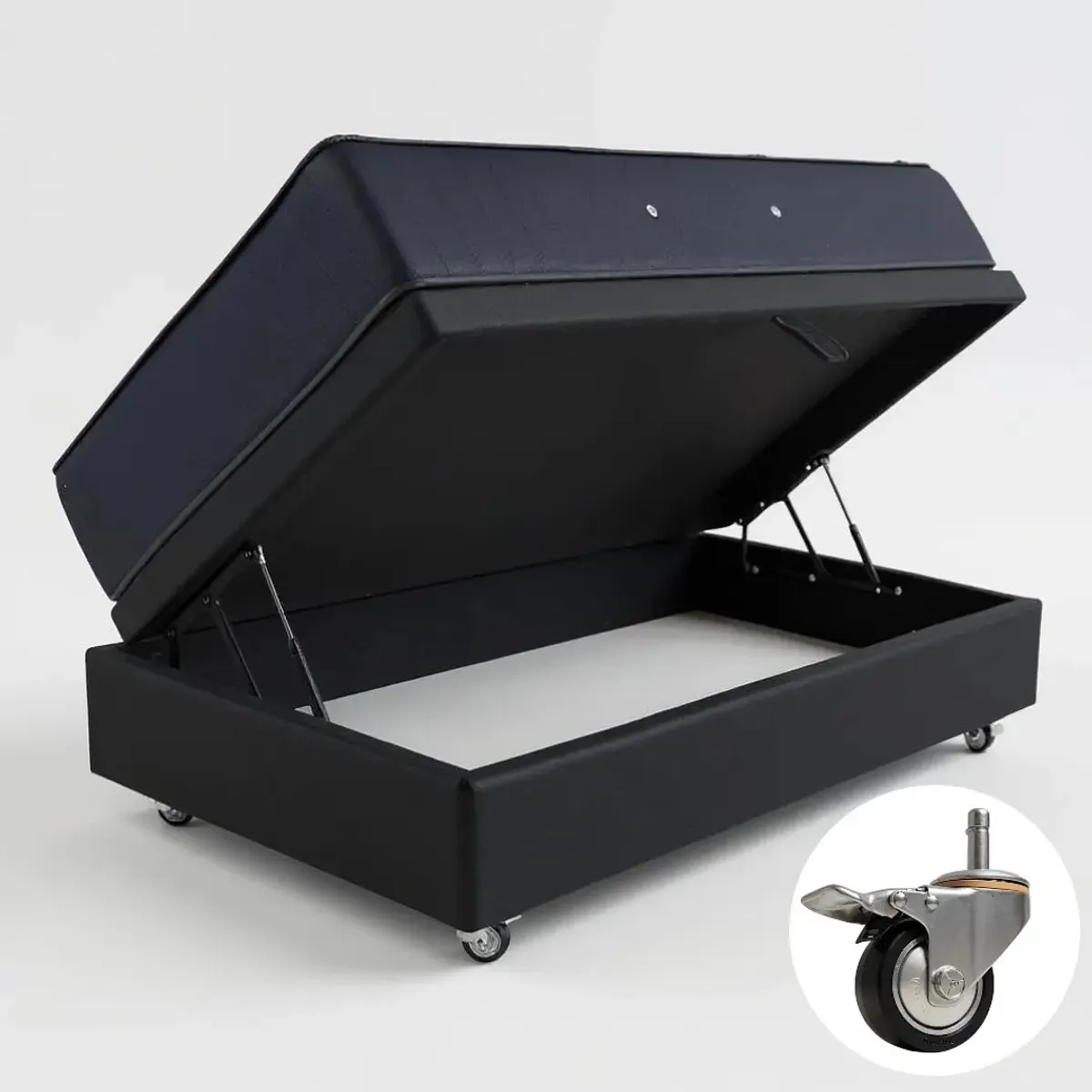 BLOCCARE - Cama Baul 1 Plaza L190+ Colchon CIC PREMIUM/ Con Ruedas DELUXE (Negro).