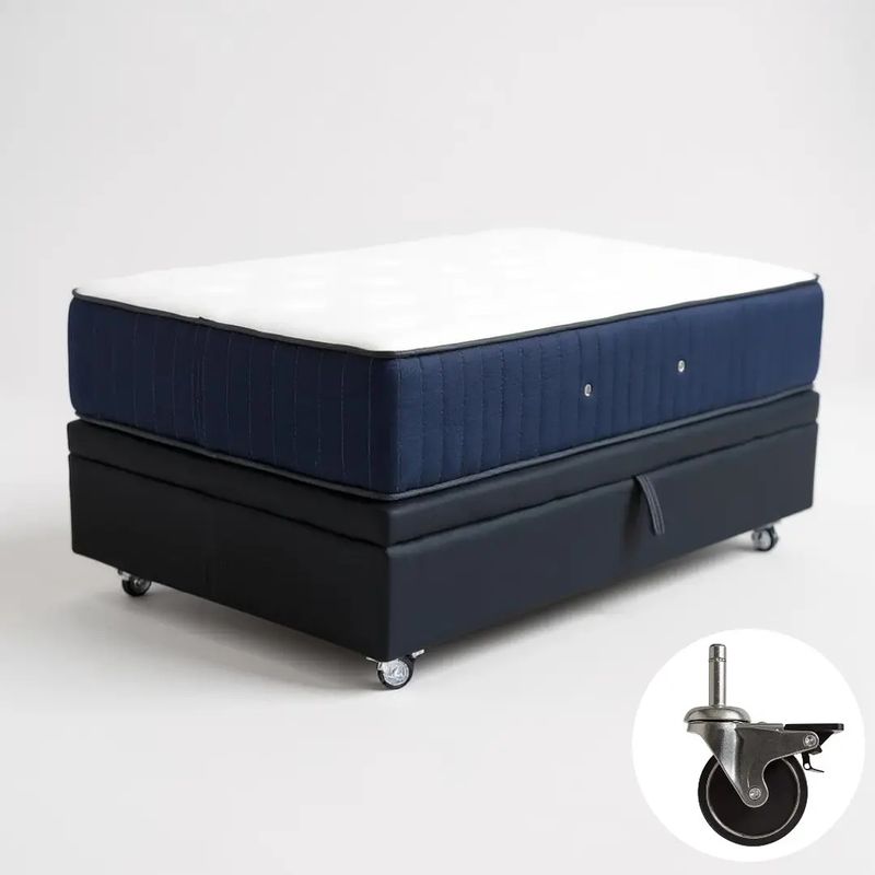 BLOCCARE - Cama Baul 1.5 Plaza L190+ Colchon CIC PREMIUM/ Con Ruedas PYTON Negro.