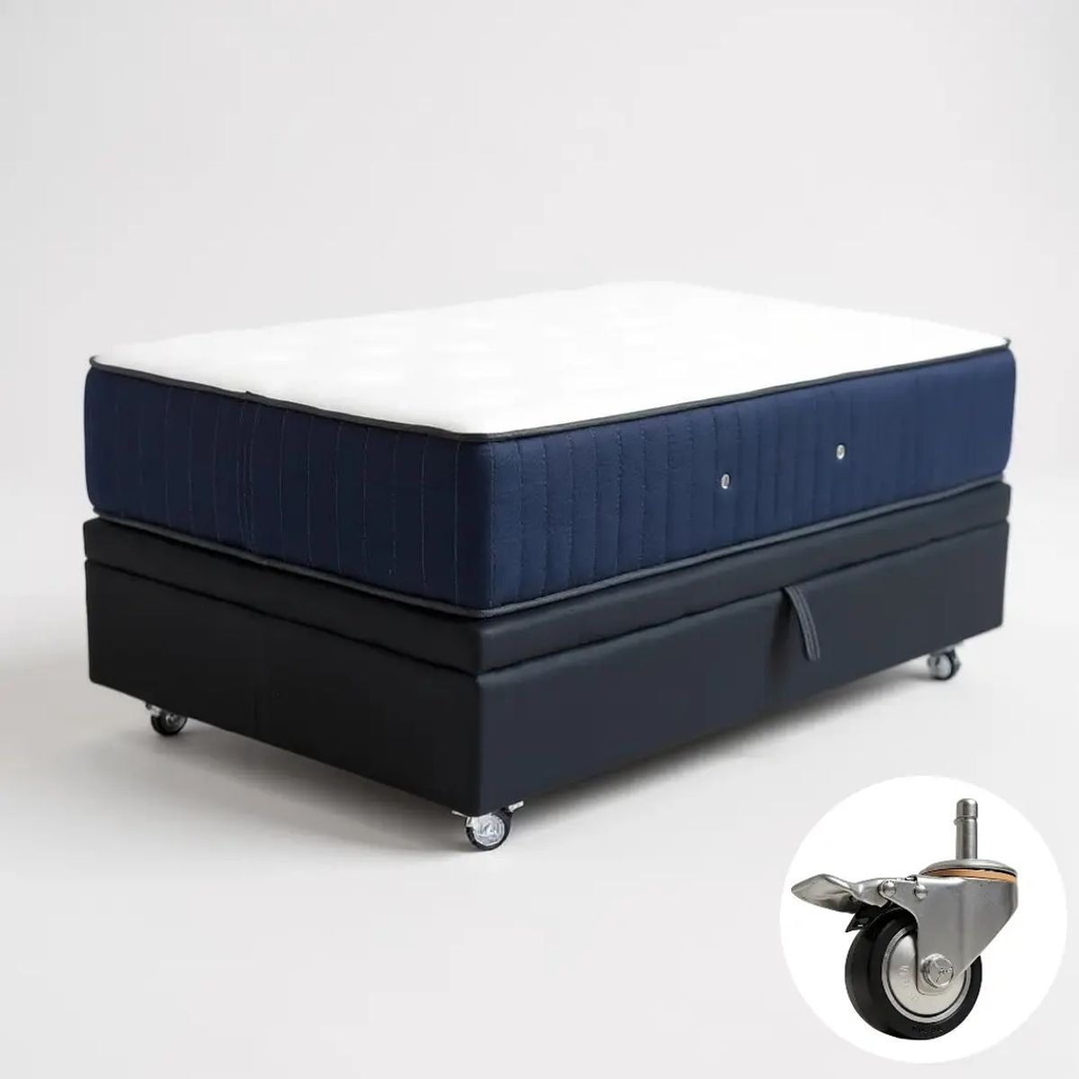 BLOCCARE - Cama Baul 1.5 Plaza L200 + Colchon CIC PREMIUM / Ruedas DELUXE (Negro).