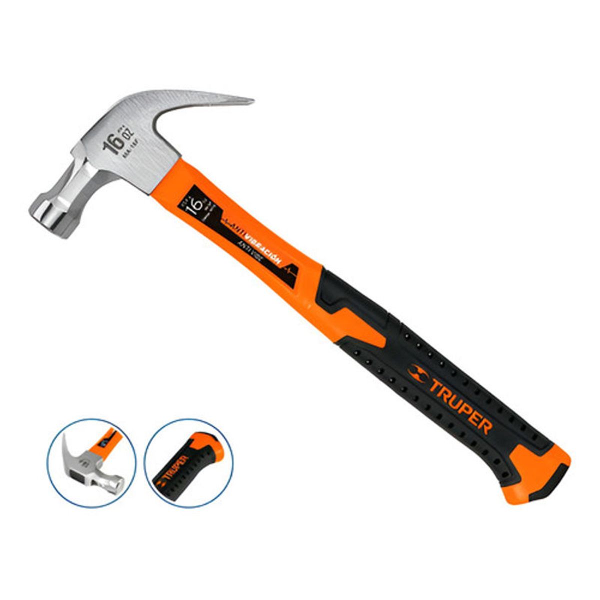 GENERICO - Martillo Pulido Uña Curva 16oz Mgo Fibra Vidrio Truper 19710