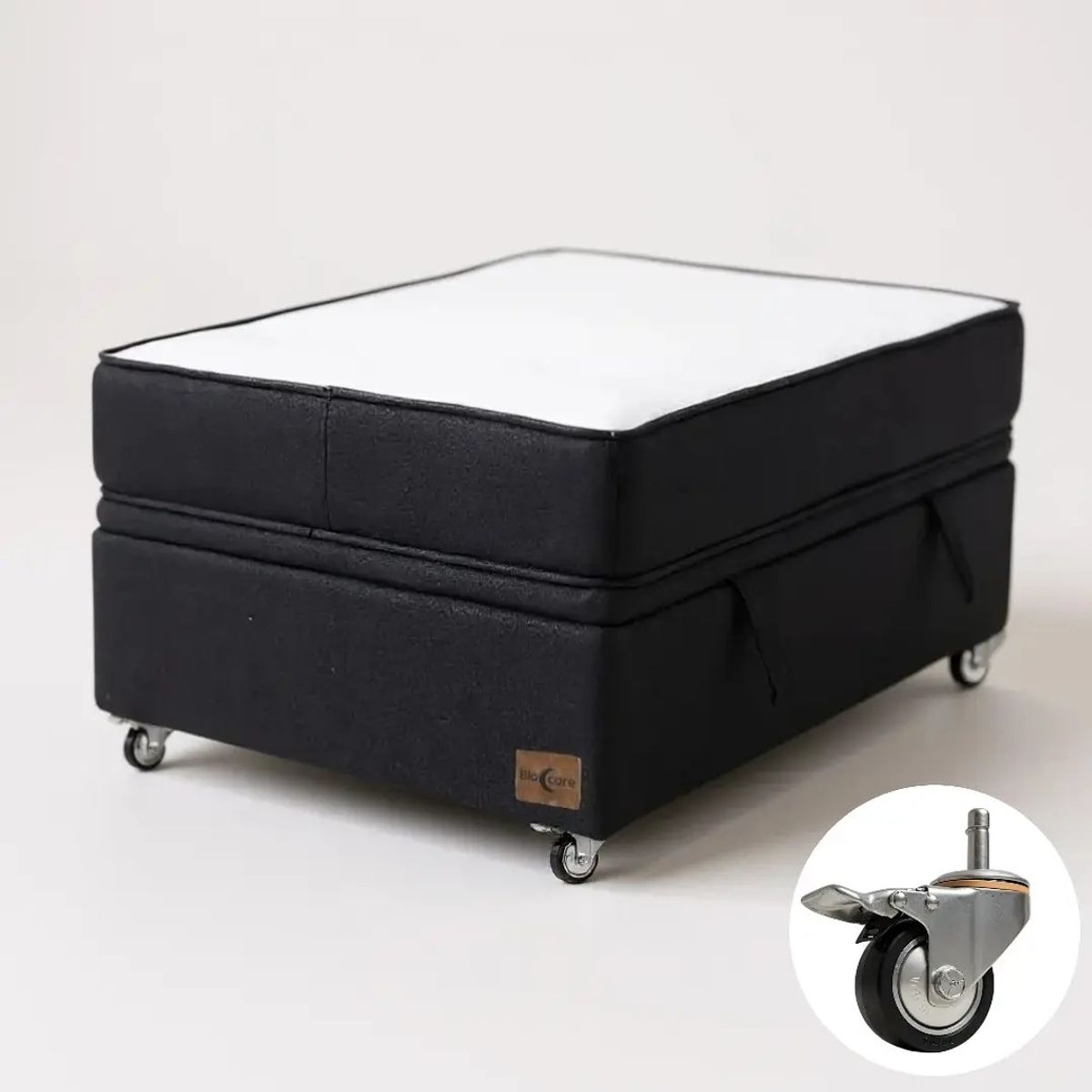 BLOCCARE - Cama Baul 1 Plaza + Colchon Black L190/ Con Ruedas DELUXE (Negro)