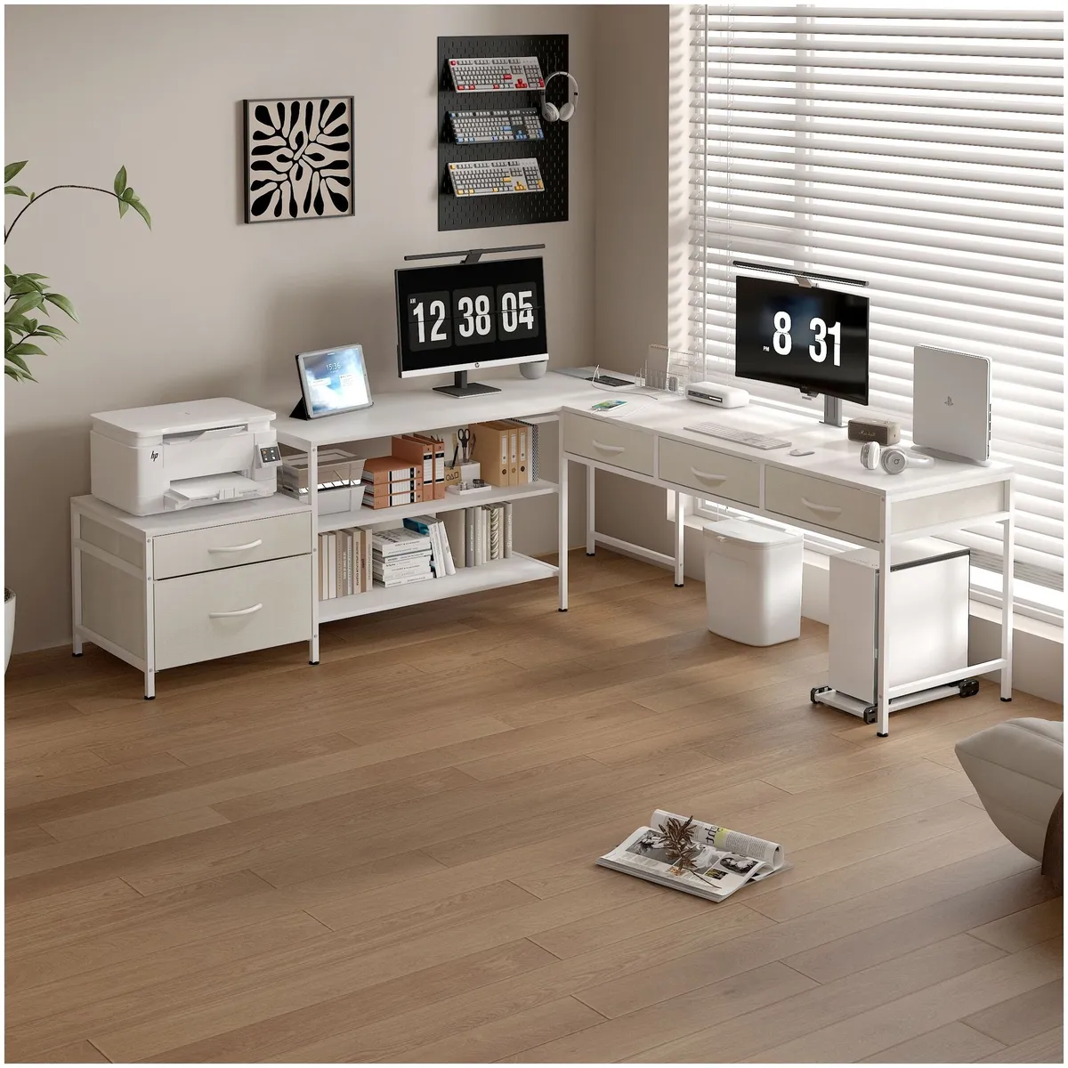 HOMER DESIGN - Escritorio Homeoffice Esquinero Forma L Oficina Convertible CON ENCHUFE-