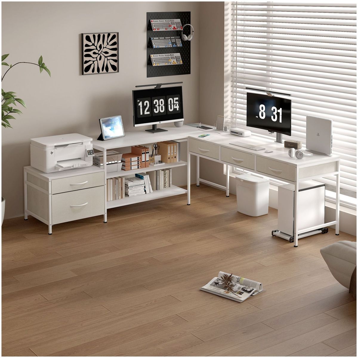 HOMER DESIGN - Escritorio Homeoffice Esquinero Forma L Oficina Convertible CON ENCHUFE-