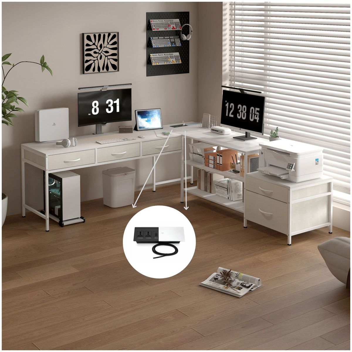 HOMER DESIGN - Escritorio Homeoffice Esquinero Forma L Oficina Convertible CON ENCHUFE-