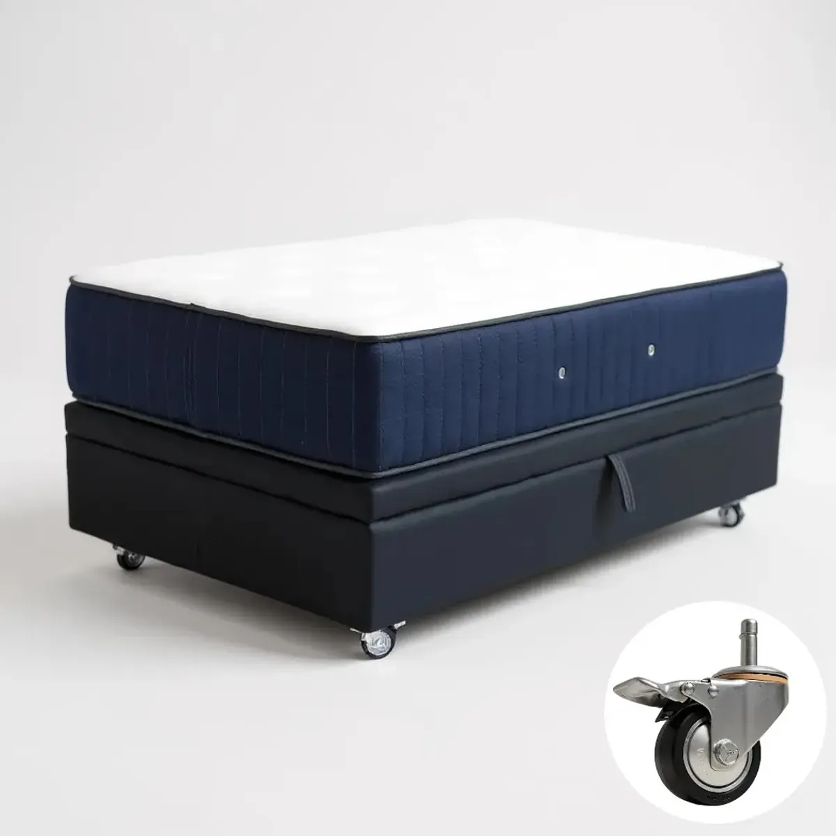BLOCCARE - Cama Baul 1.5 Plaza L190+ Colchon CIC PREMIUM /Ruedas DELUXE (NEGRO)