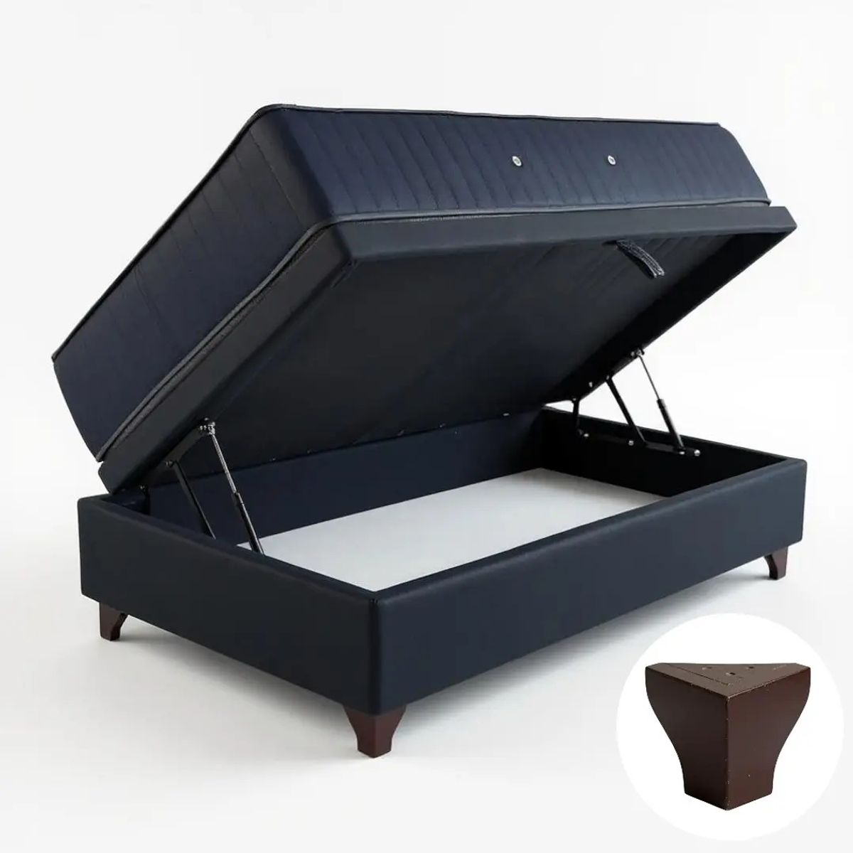 BLOCCARE - Cama Baul 1.5 Plaza L190 + Colchon CIC PREMIUM/Patas Madera 11CM Negro