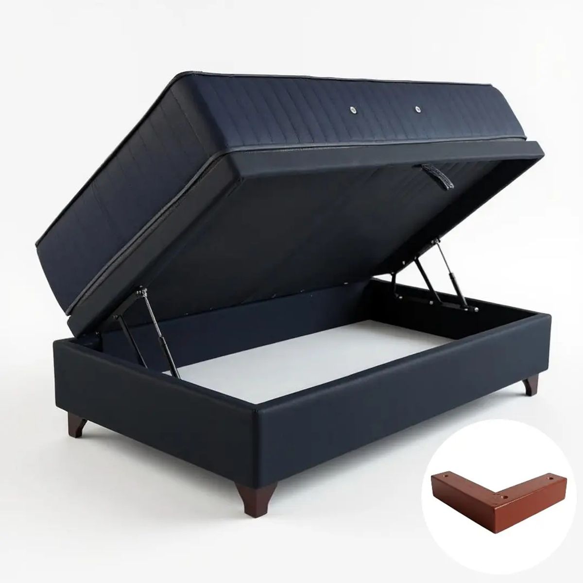 BLOCCARE - Cama Baul 1.5 Plaza L190 +Colchon CIC PREMIUM/Patas Madera 4.5CM Negro