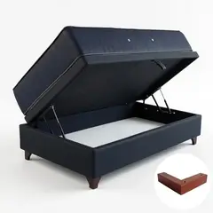 BLOCCARE - Cama Baul 1.5 Plaza L190 +Colchon CIC PREMIUM/Patas Madera 4.5CM Negro
