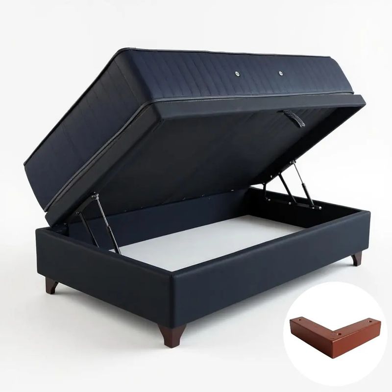 BLOCCARE - Cama Baul 1.5 Plaza L200 +Colchon CIC PREMIUM/Patas Madera 4.5CM Negro