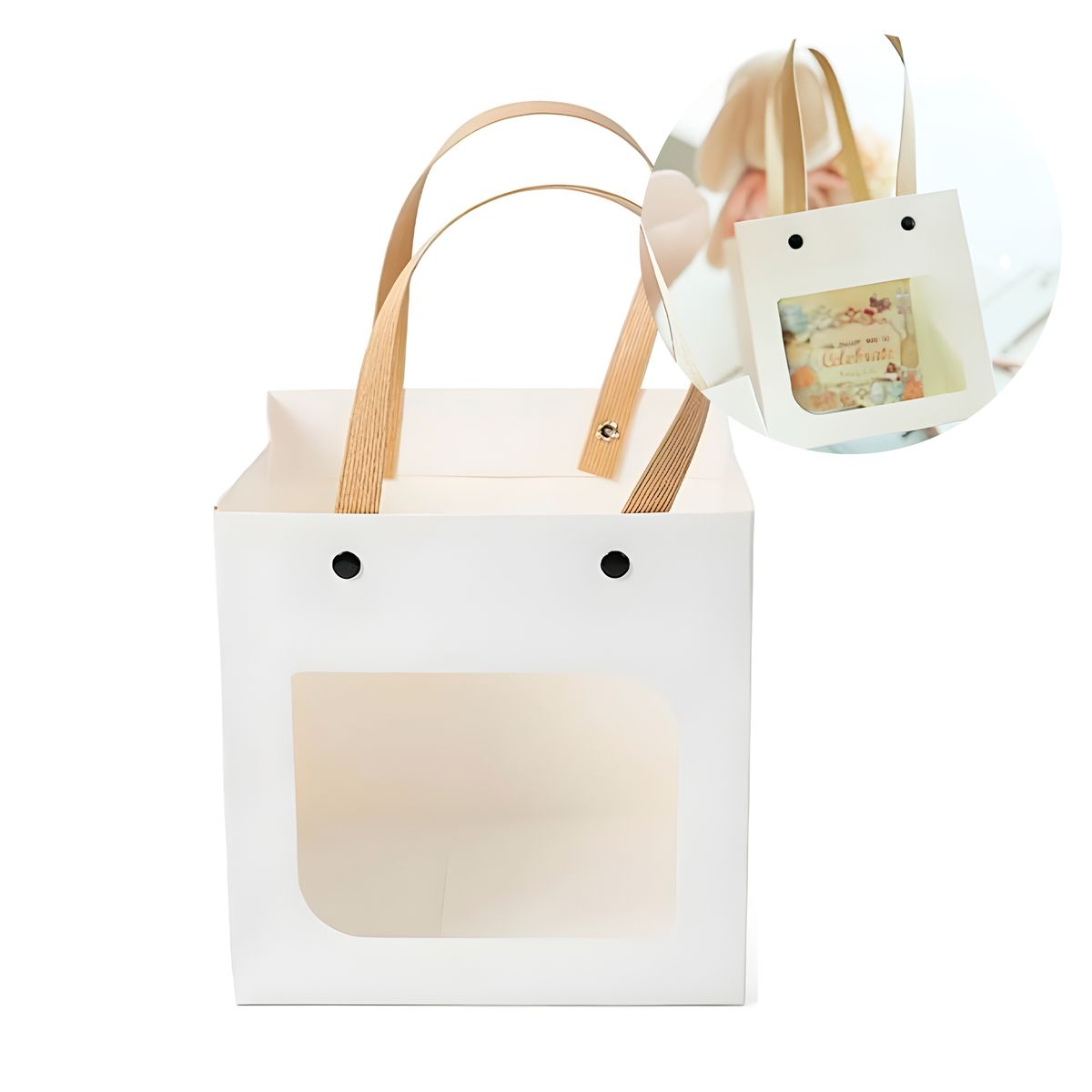 GENERICO - 20 Cajas Regalo 10x10x10 Cm Papel Kraft Blanco Visor