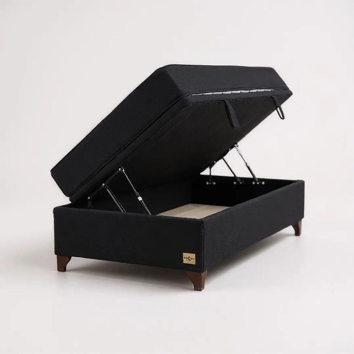 BLOCCARE - Cama Baul 1.5 Plazas + Colchon Black L190 / Patas Madera 11CM (Negro)