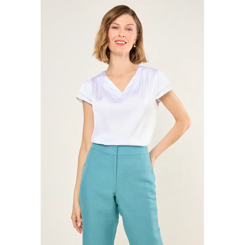 MA GRIFFE - Blusa Lisa Mujer Crudo Magriffe