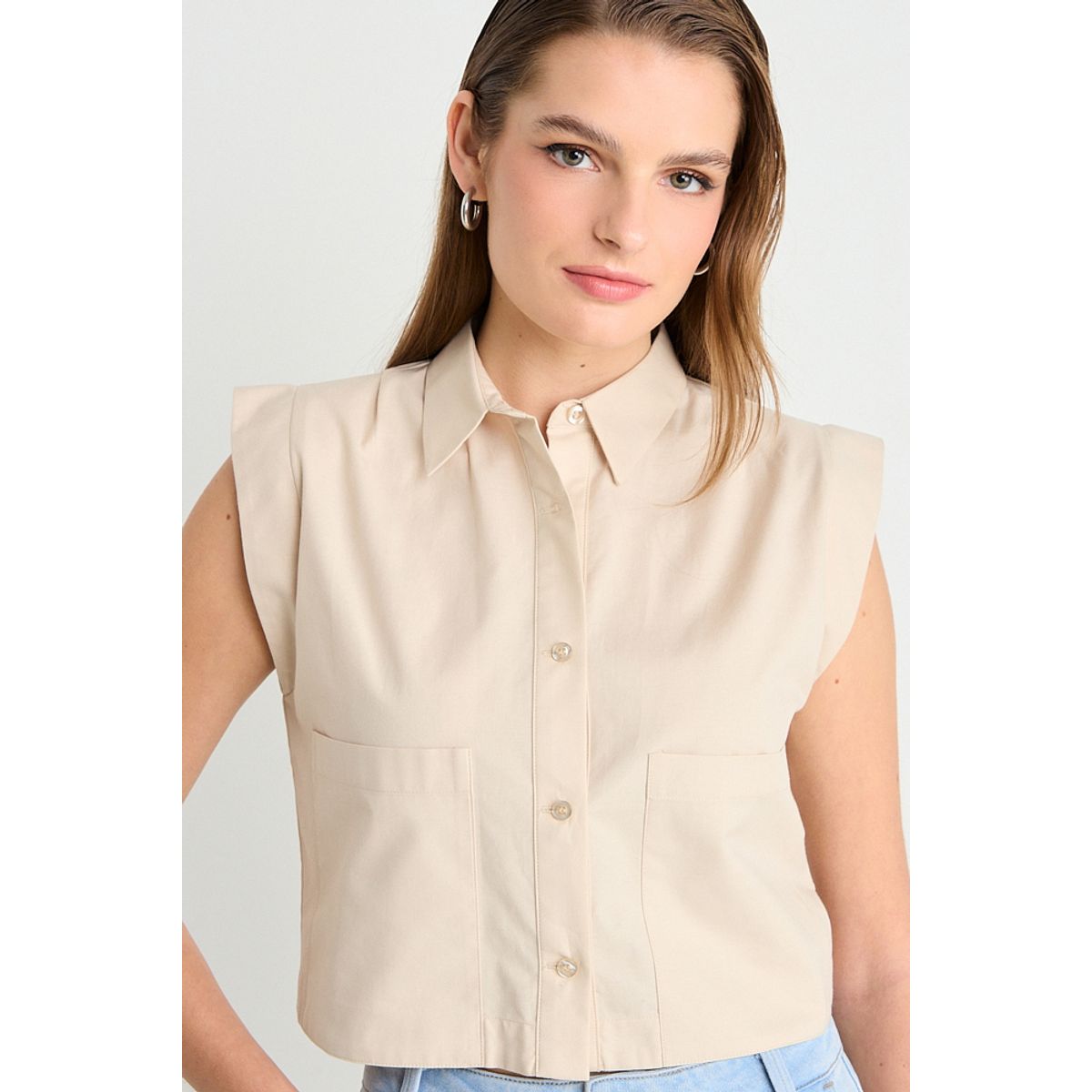 IO - Blusas Sin Manga Mujer Beige Io