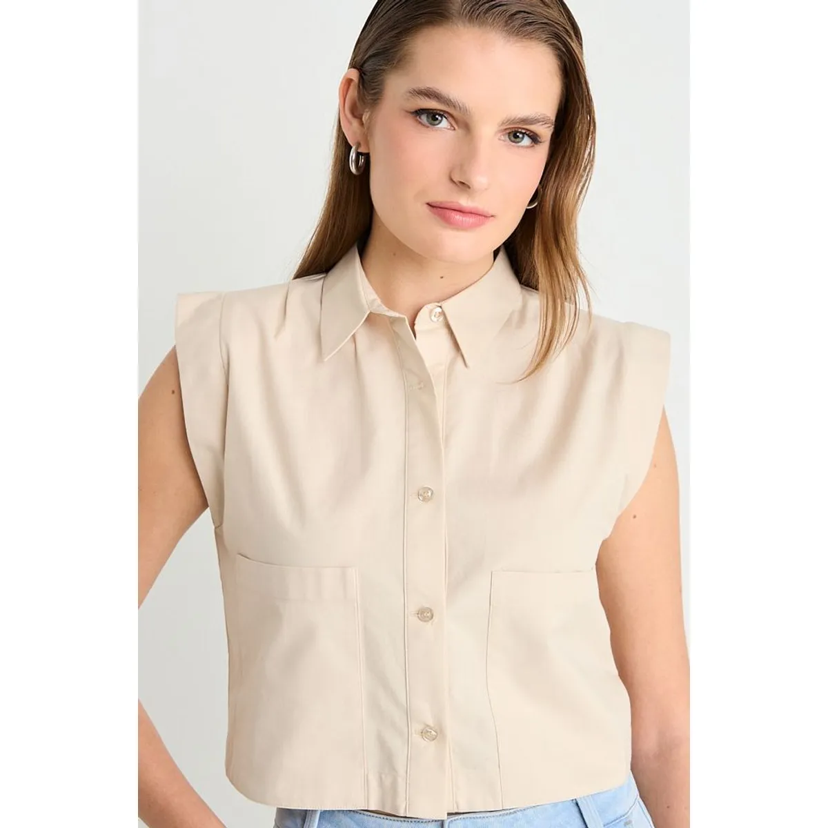 IO - Blusas Sin Manga Mujer Beige Io