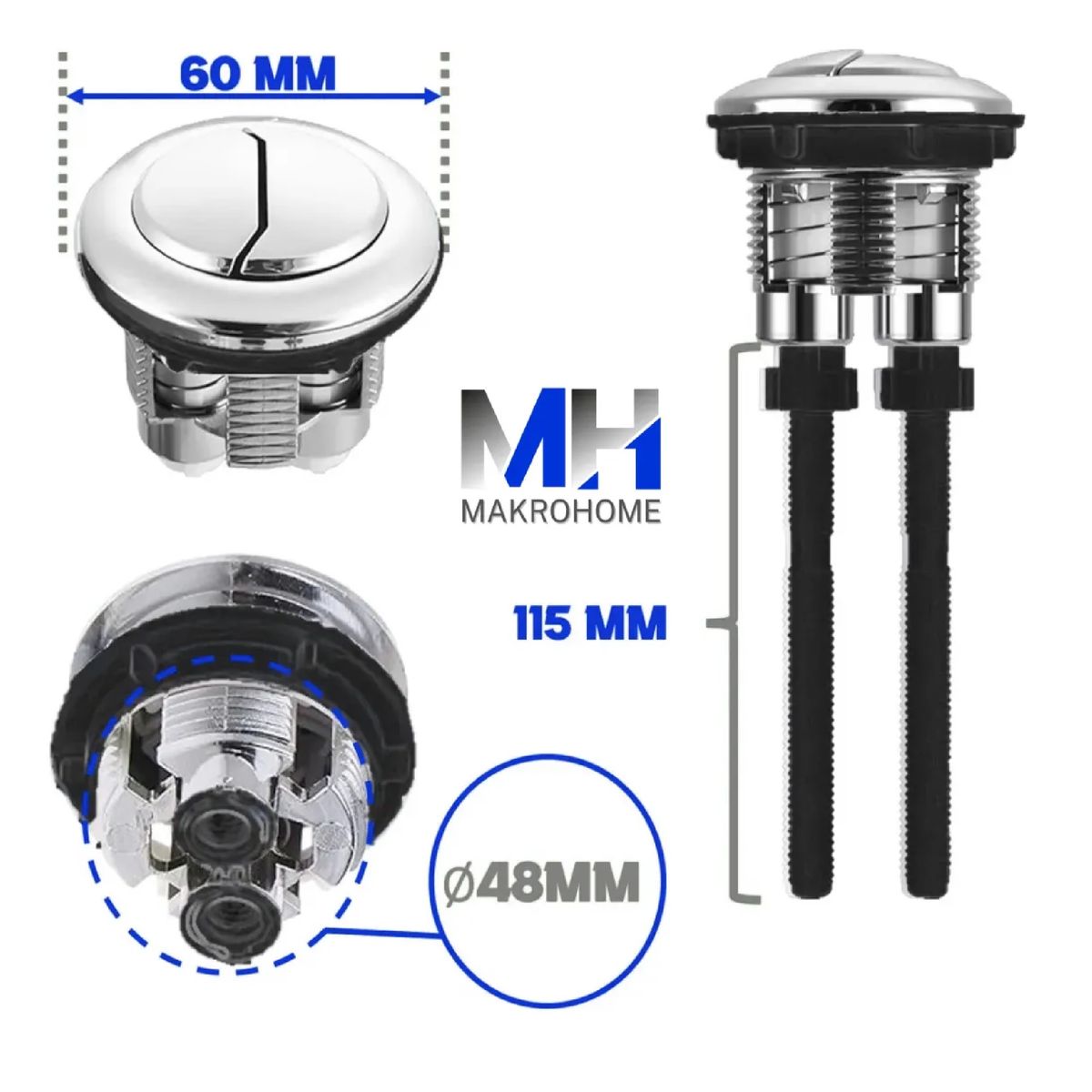 GENERICO - Boton Estanque Wc Descarga 2 Etapas 48 Mm Superior Aquakit