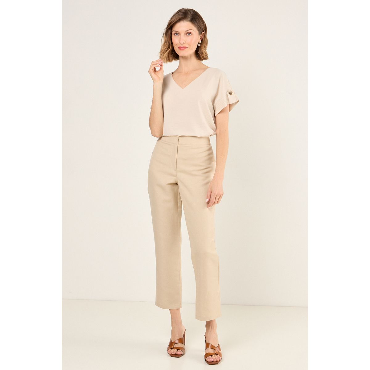 MA GRIFFE - Pantalon Liso Mujer Beige Magriffe