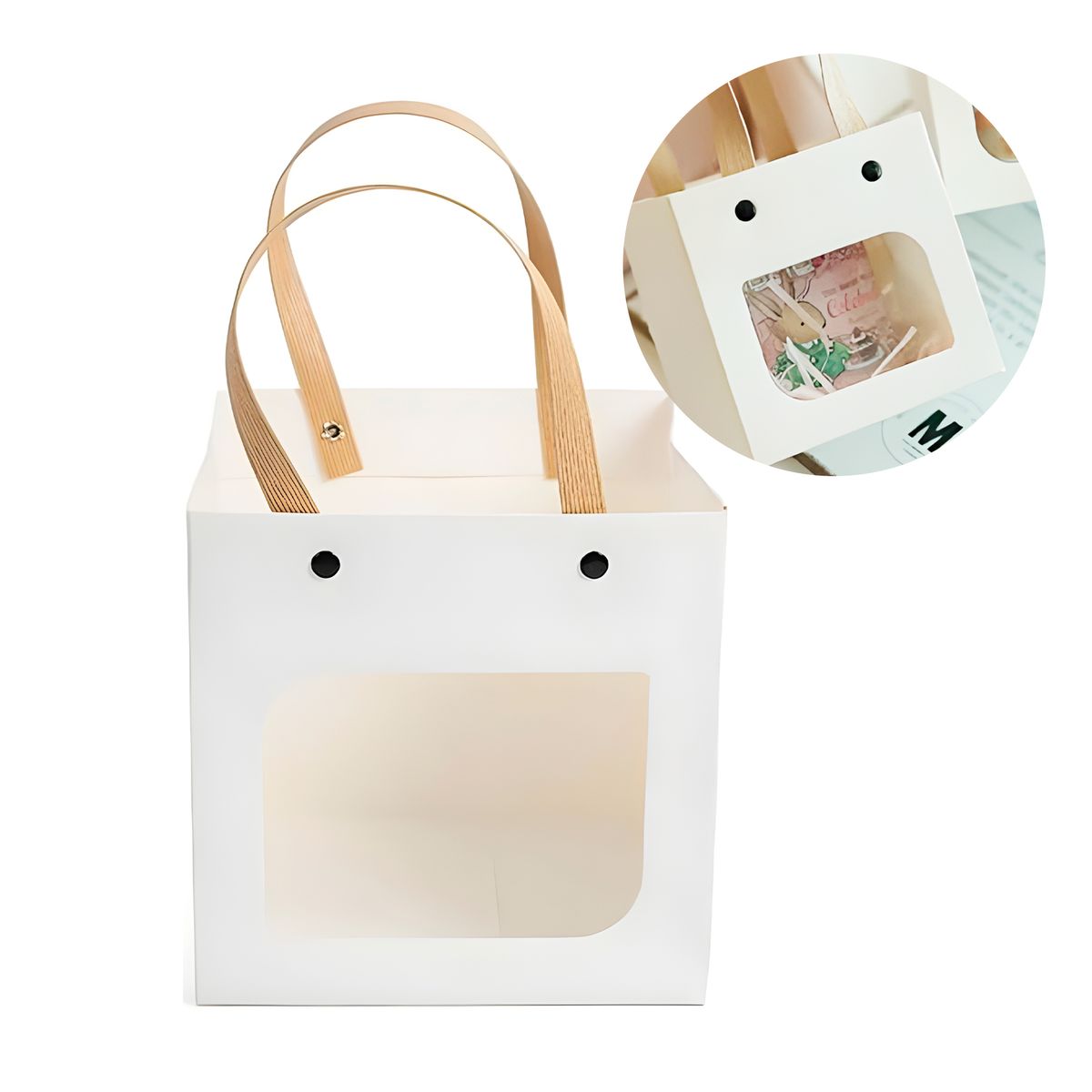 GENERICO - 20 Cajas Regalo Papel Kraft Blanca Visor 12x12x12 Cm