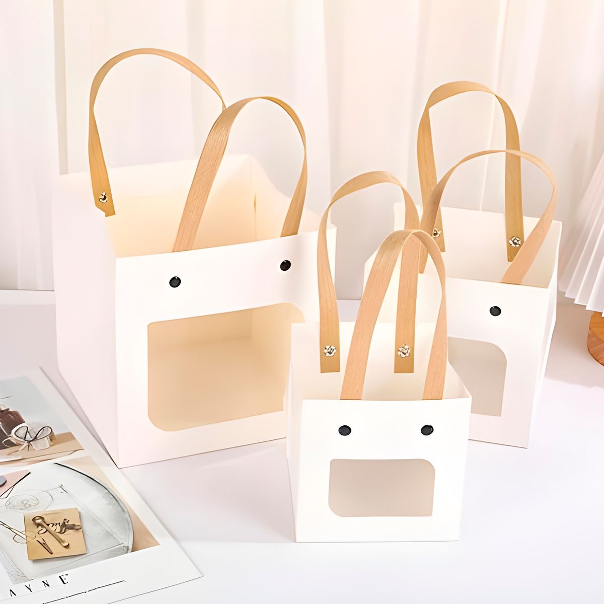 GENERICO - 20 Cajas Regalo Papel Kraft Blanca Visor 12x12x12 Cm