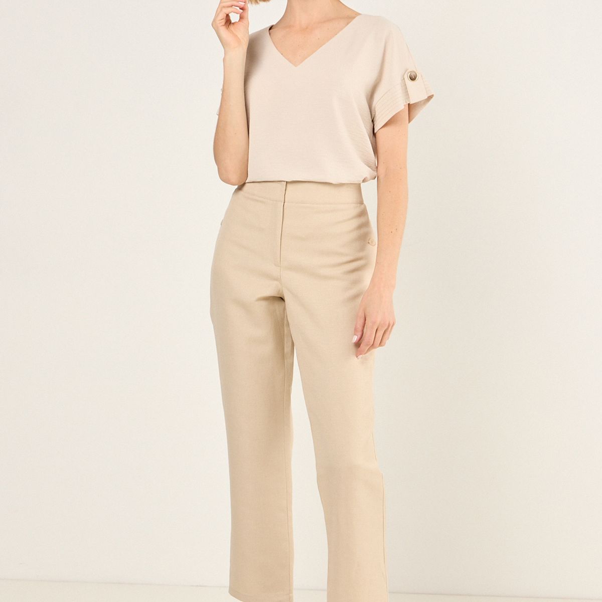 MA GRIFFE - Pantalon Liso Mujer Beige Magriffe