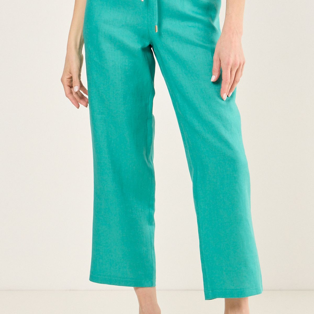 MA GRIFFE - Pantalon De Lino Recto Mujer Verde Magriffe