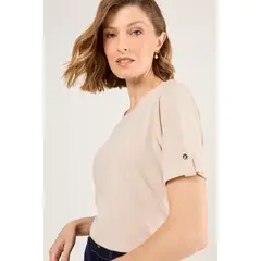 MA GRIFFE - Polera Lisa De Lino Mujer Beige Magriffe