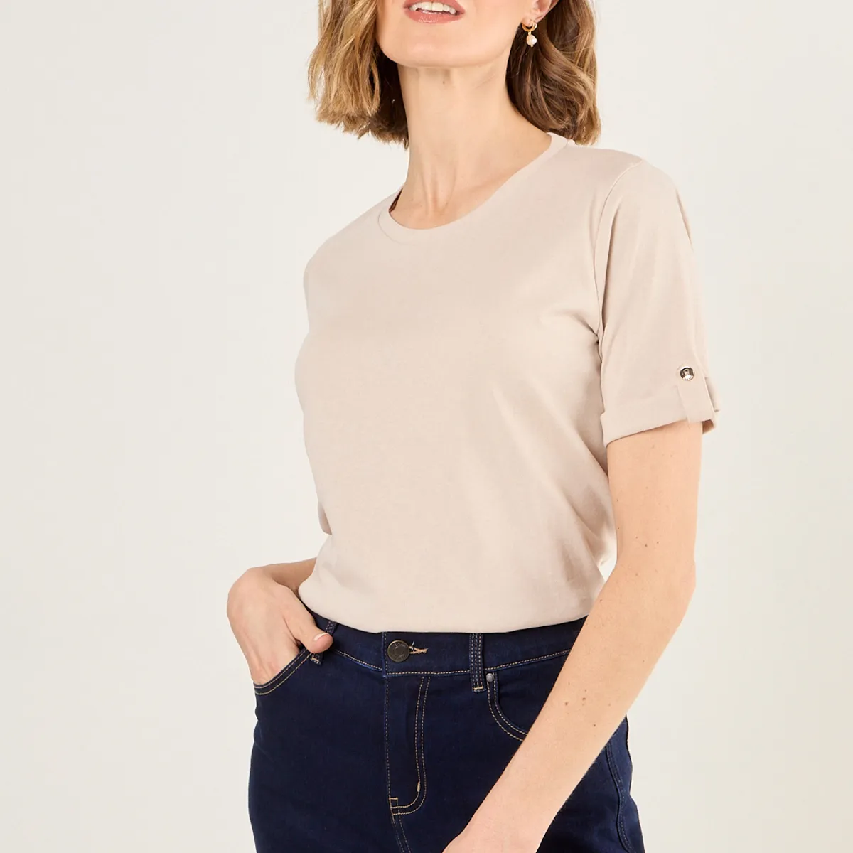 MA GRIFFE - Polera Lisa De Lino Mujer Beige Magriffe