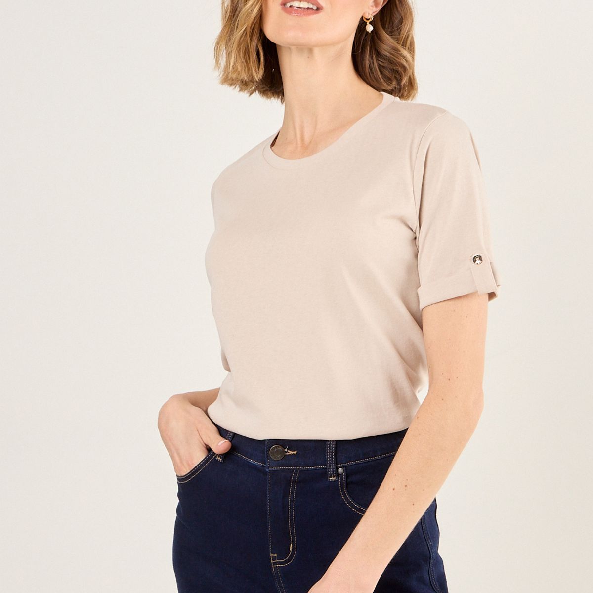 MA GRIFFE - Polera Lisa De Lino Mujer Beige Magriffe
