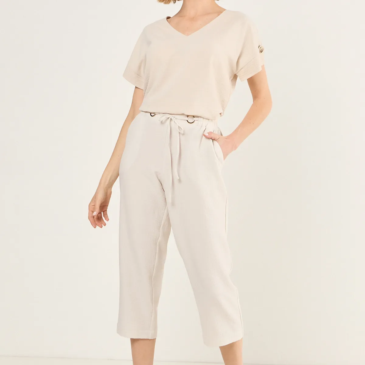 MA GRIFFE - Capri Liso Textura Mujer Beige Magriffe