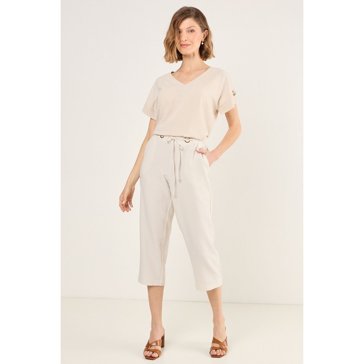MA GRIFFE - Capri Liso Textura Mujer Beige Magriffe