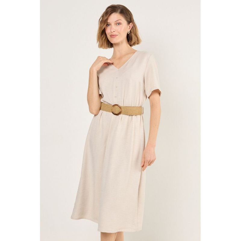 MA GRIFFE - Vestido Con Cinturon Mujer Beige Magriffe