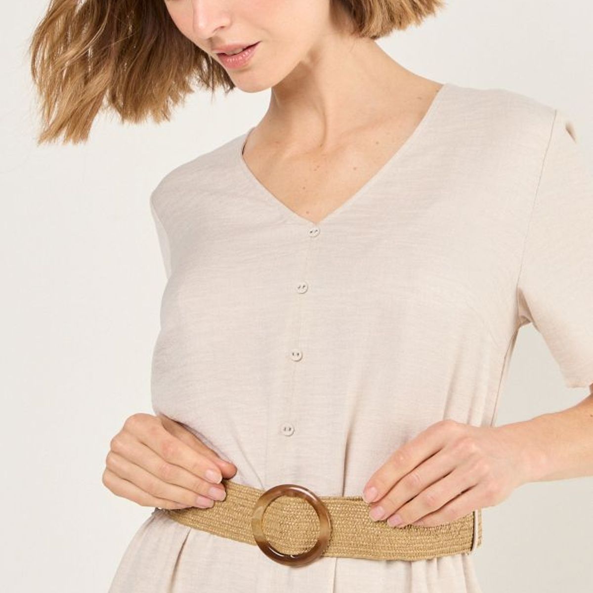 MA GRIFFE - Vestido Con Cinturon Mujer Beige Magriffe