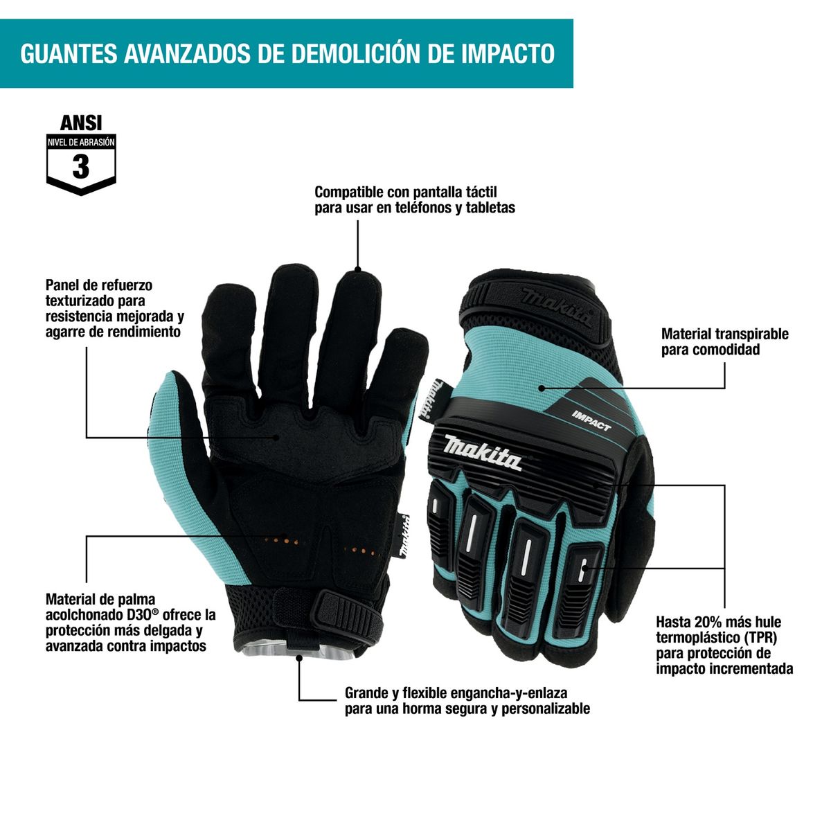 MAKITA - Guantes Avanzados de Demolición de Impacto L Makita T-04254
