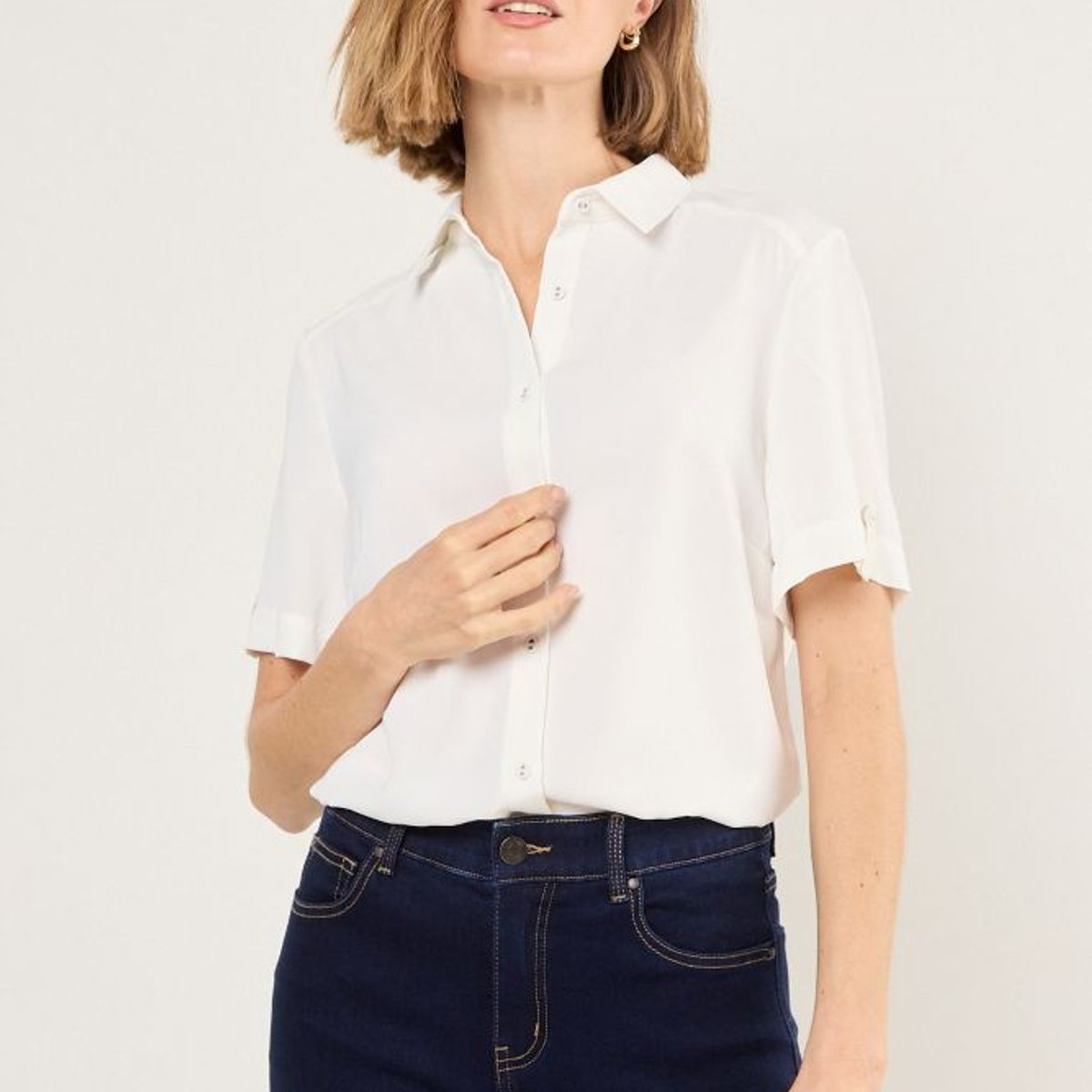 MA GRIFFE - Blusa Camisera Lisa Mujer Blanco Magriffe