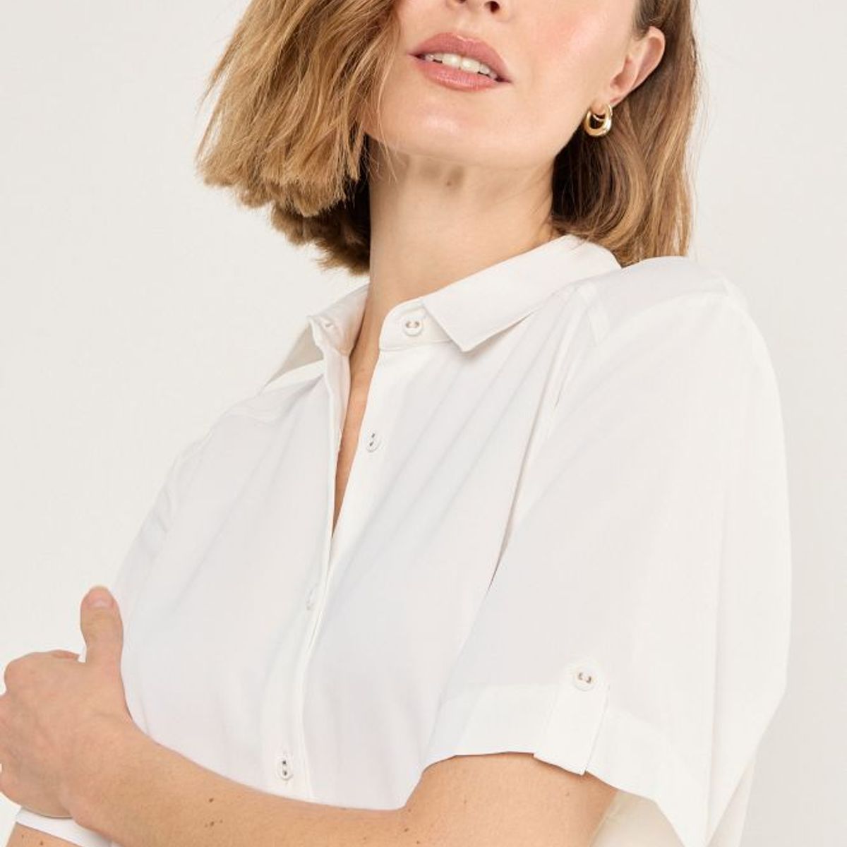 MA GRIFFE - Blusa Camisera Lisa Mujer Blanco Magriffe