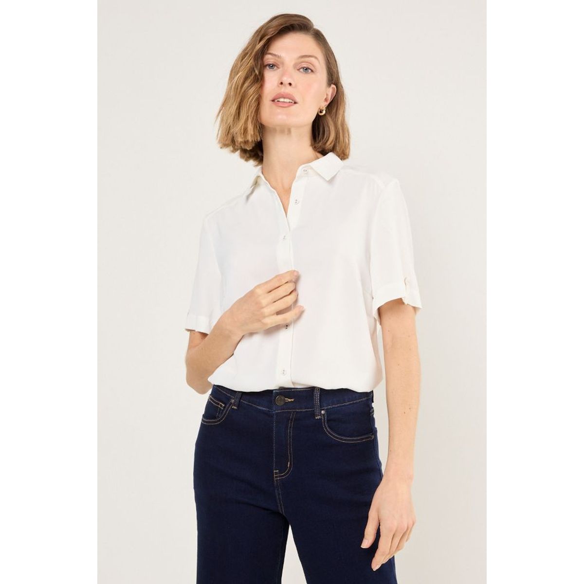 MA GRIFFE - Blusa Camisera Lisa Mujer Blanco Magriffe