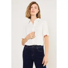 MA GRIFFE - Blusa Camisera Lisa Mujer Blanco Magriffe