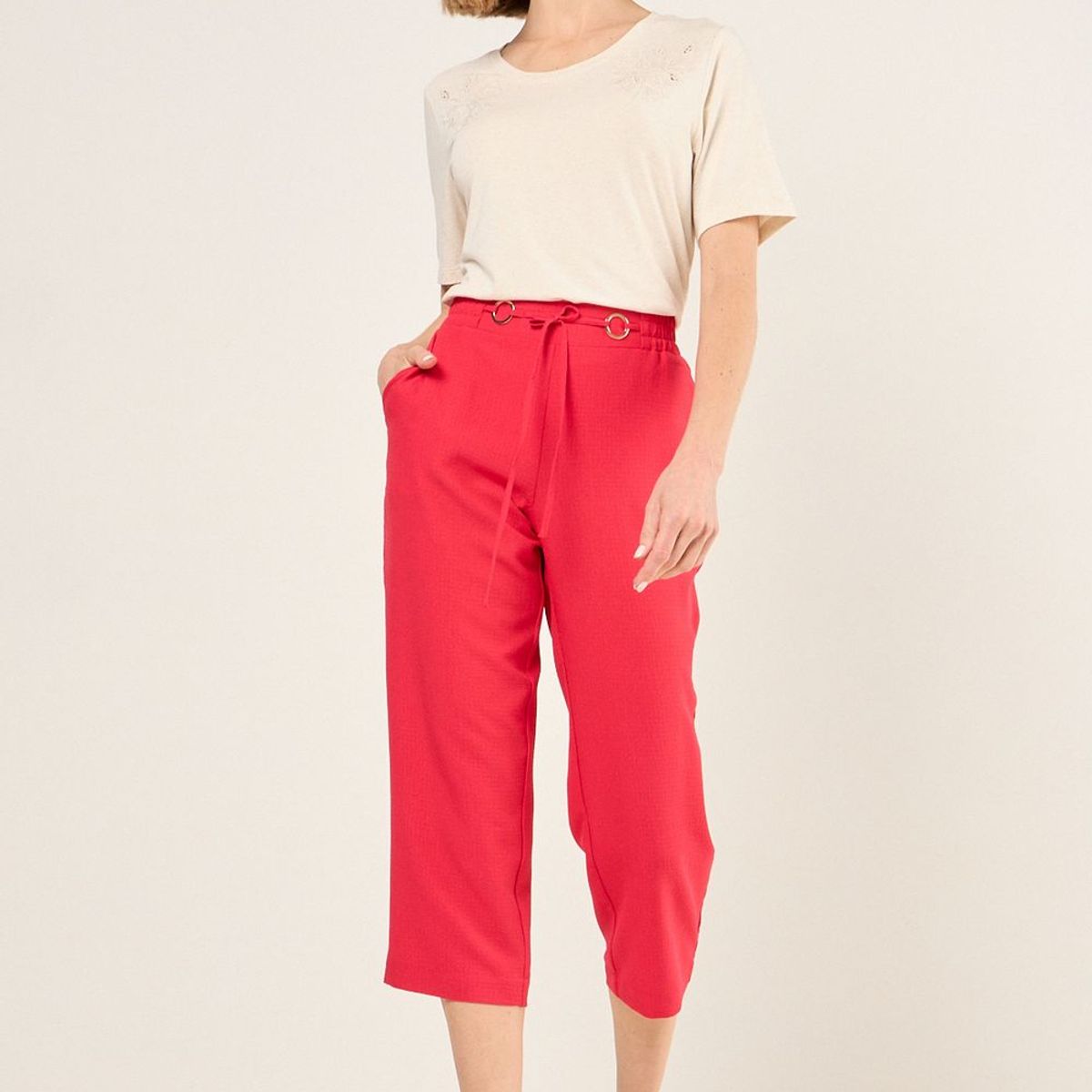 MA GRIFFE - Capri Liso Textura Mujer Rojo Magriffe