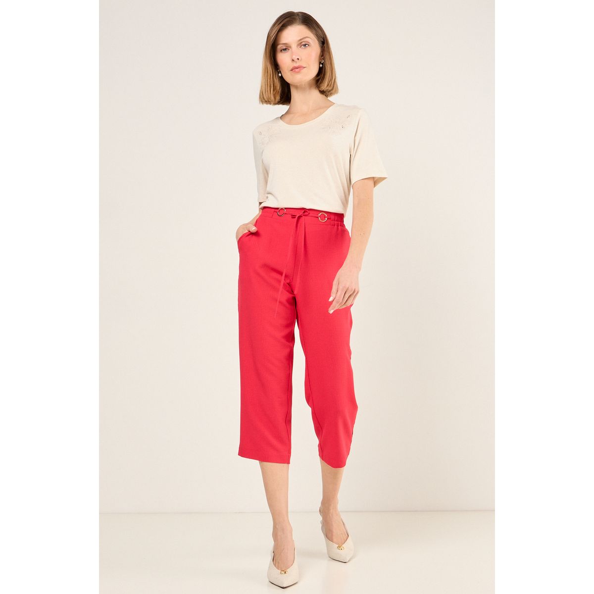 MA GRIFFE - Capri Liso Textura Mujer Rojo Magriffe