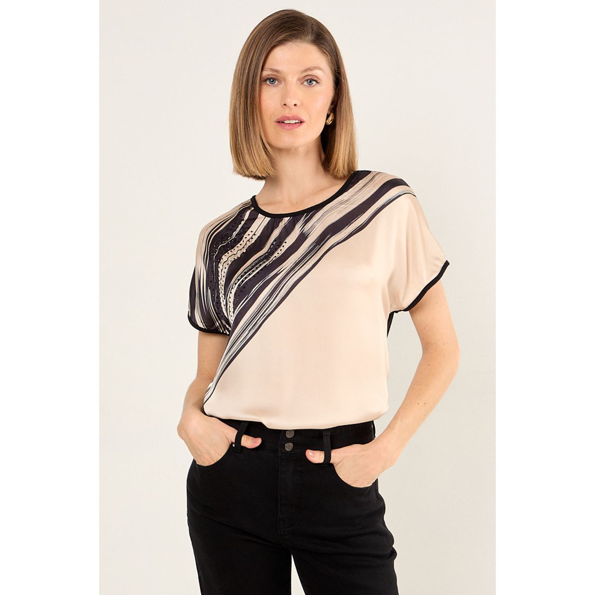 MA GRIFFE - Polera Manga Corta Mujer Beige Magriffe