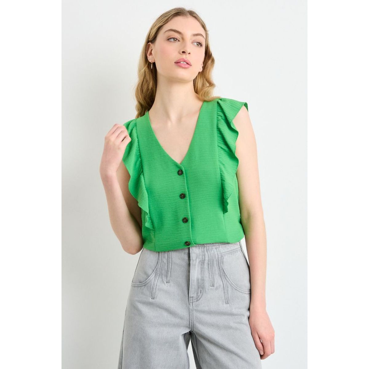 IO - Blusa Lisa Mujer Verde Oliva Io