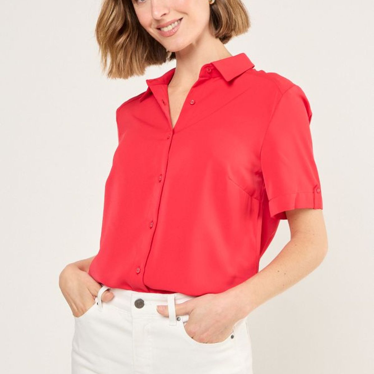 MA GRIFFE - Blusa Camisera Lisa Mujer Rojo Magriffe