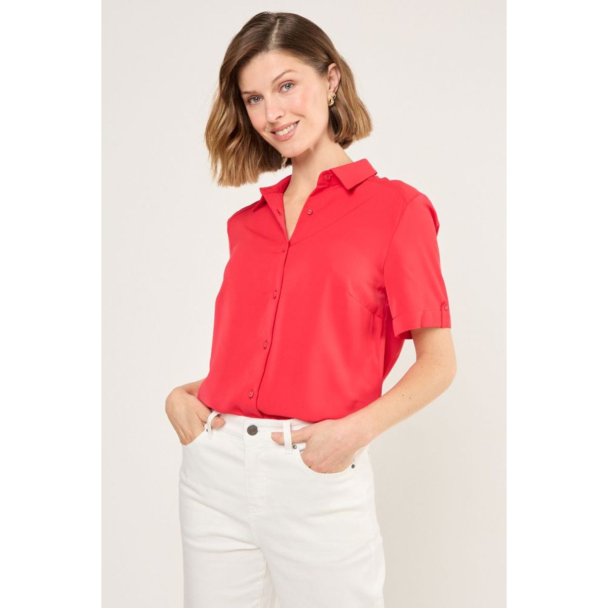 MA GRIFFE - Blusa Camisera Lisa Mujer Rojo Magriffe
