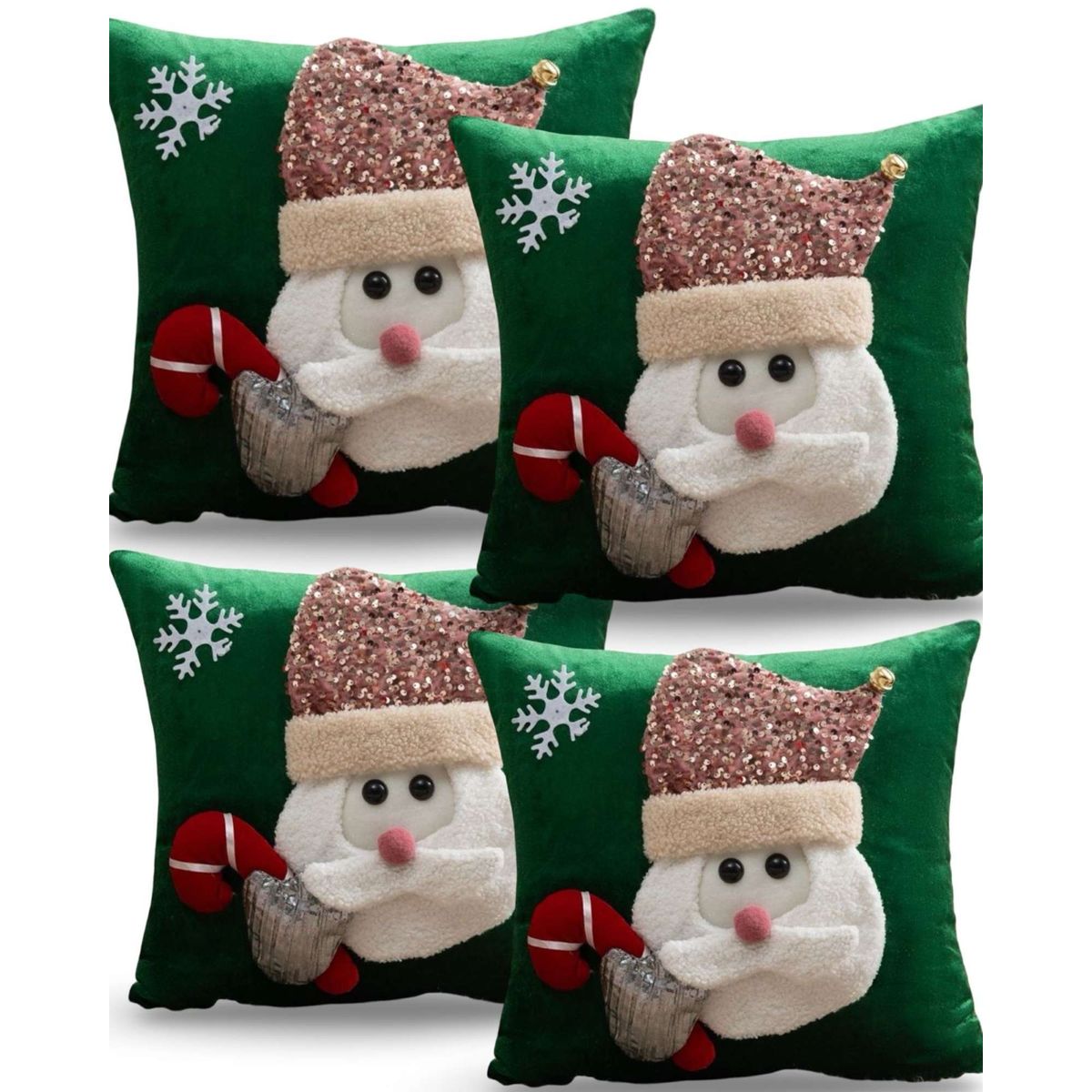 GENERICO - SET DE 4 FUNDAS DE COJIN PARA NAVIDAD 3D   B9