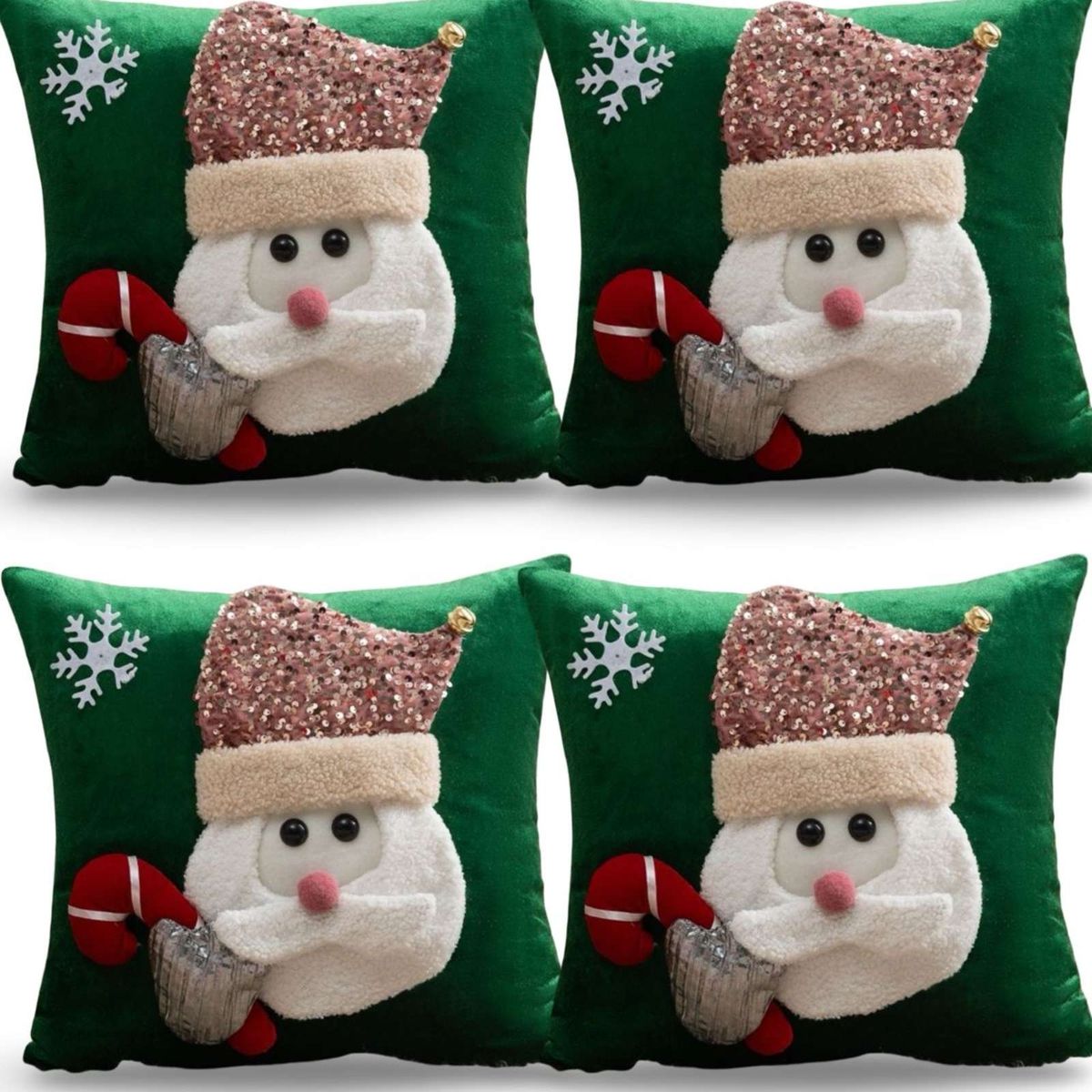 GENERICO - SET DE 4 FUNDAS DE COJIN PARA NAVIDAD 3D   B9