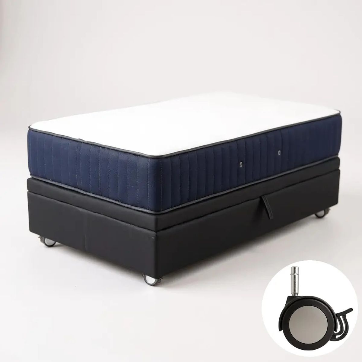 BLOCCARE - Cama Baul 1.5 Plaza L190 + Colchon CIC SUPERPREMIUM/Ruedas LOGO Negro