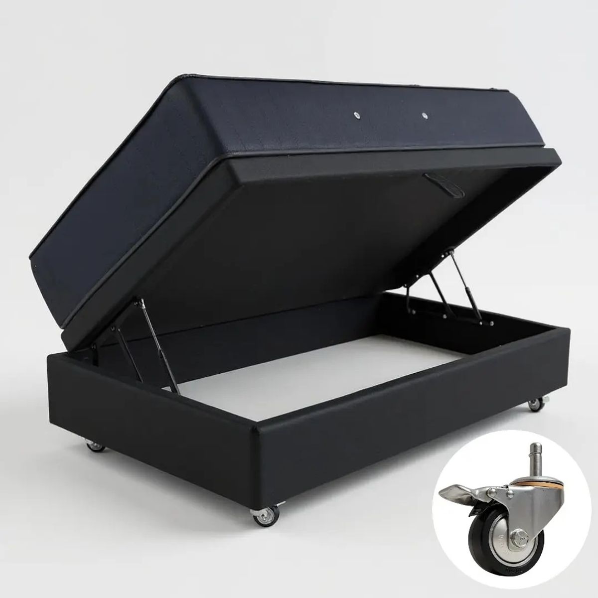 BLOCCARE - Cama Baul 1.5 Plaza L190 +Colchon CIC SUPERPREMIUM/Ruedas DELUXE Negro