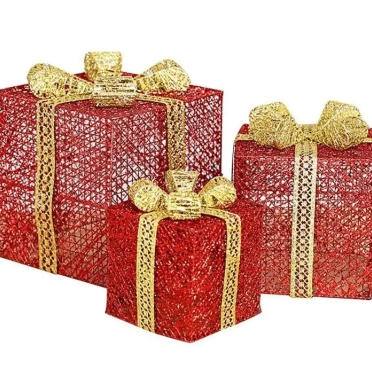 DEWINNER - Decoración Navideña Set de 3 Cajas Regalo Luces Led Navidad